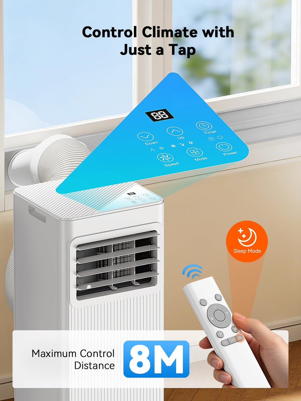Climatiseur Mobile 4-en-1 7000 BTU – Déshumidificateur 19L, Minuterie 24H, Classe A