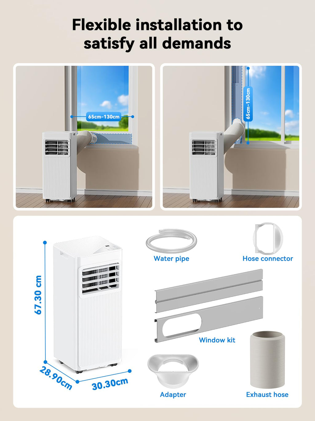 Climatiseur Mobile 4-en-1 7000 BTU – Déshumidificateur 19L, Minuterie 24H, Classe A