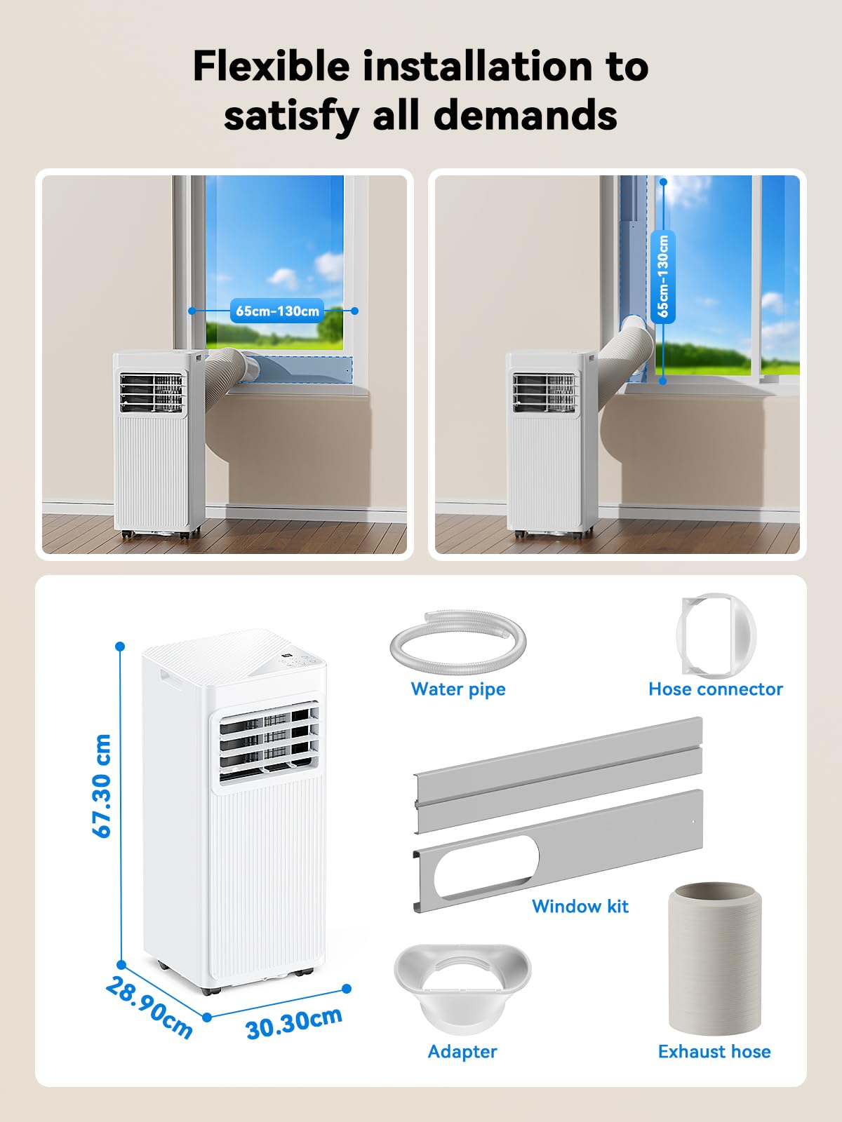 Climatiseur Mobile 4-en-1 7000 BTU – Déshumidificateur 19L, Minuterie 24H, Classe A