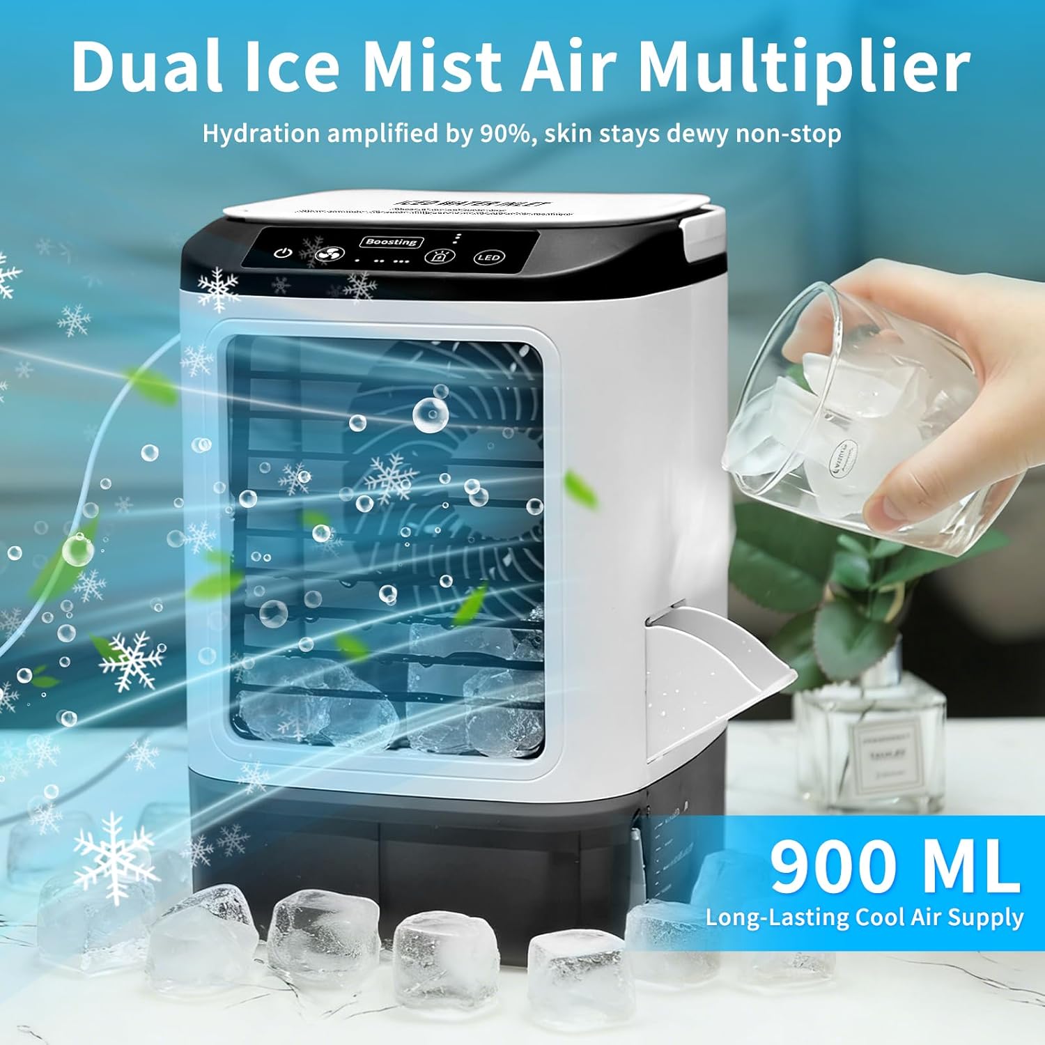 Climatiseur Portable 4-en-1 USB – Réservoir 900ml & Glaçons