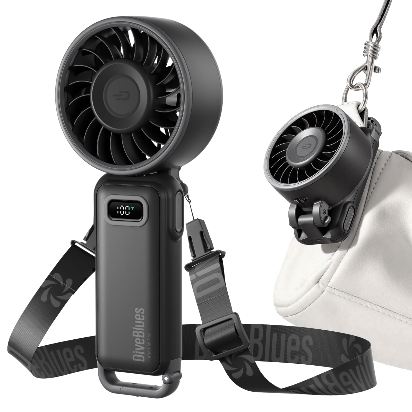 Diveblues Ventilateur Portable Pliable 4-en-1 – Batterie 12H