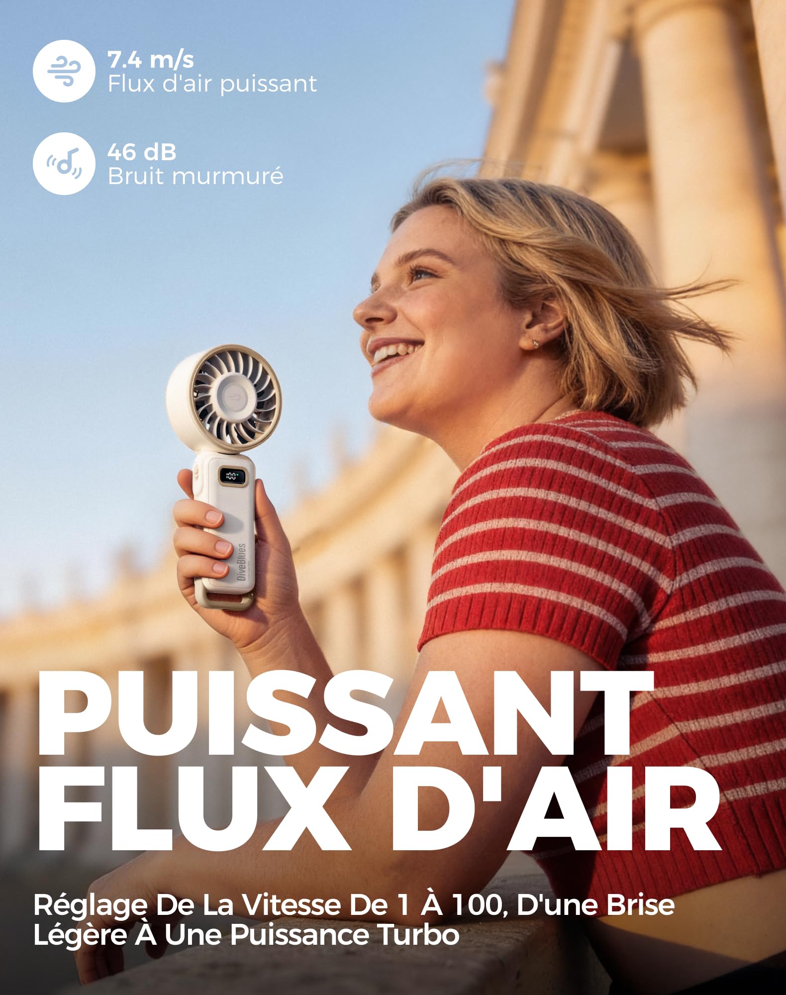 Diveblues Ventilateur Portable Pliable 4-en-1 – Batterie 12H