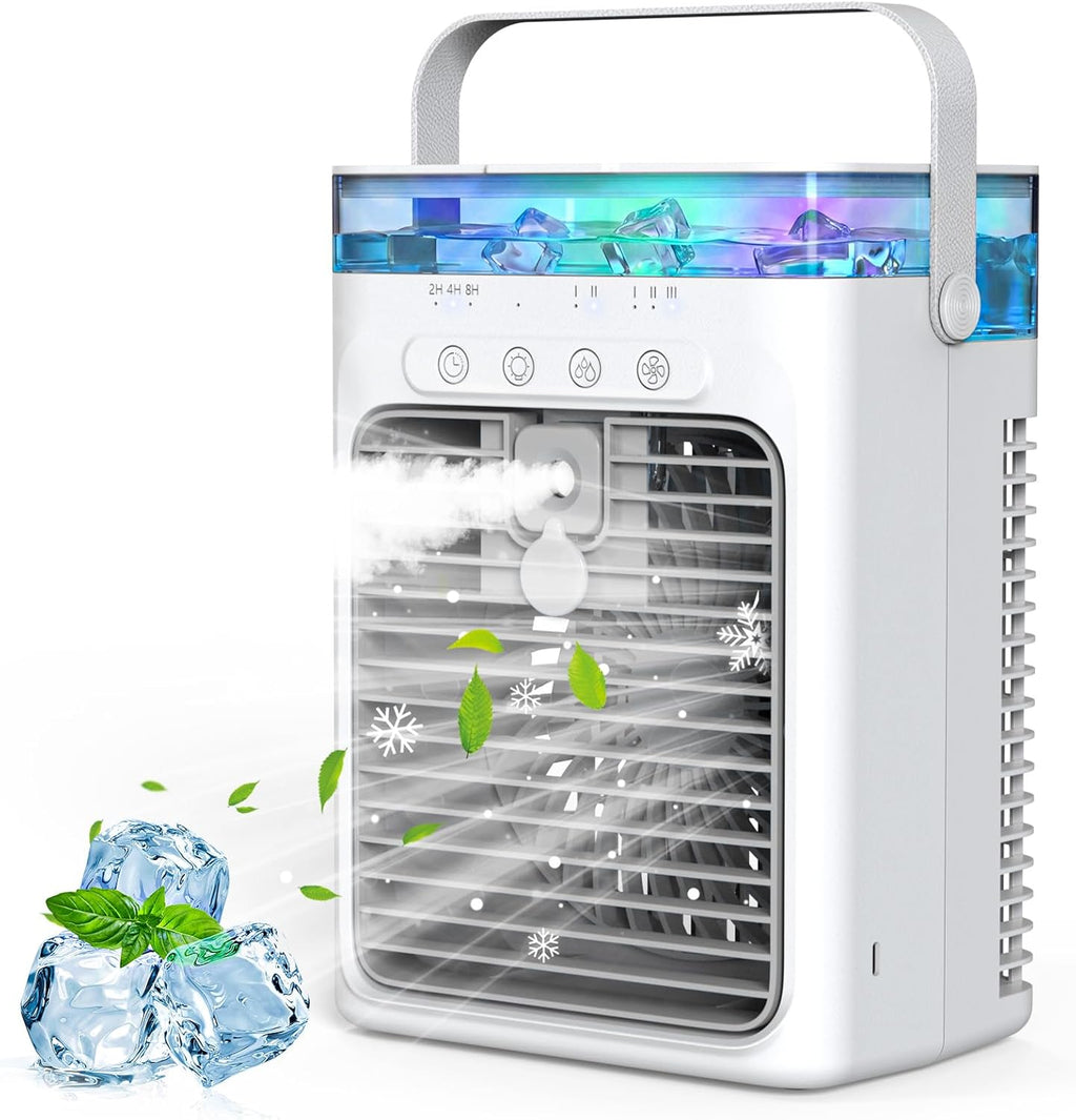 Mini Climatiseur Portable 4-en-1 USB – Réservoir 1000ml, Brume & Lumière