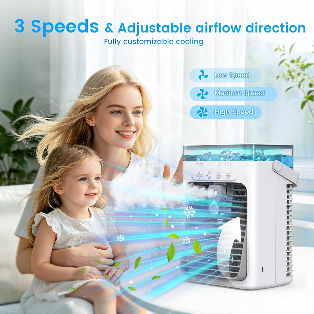 Mini Climatiseur Portable 4-en-1 USB – Réservoir 1000ml, Brume & Lumière