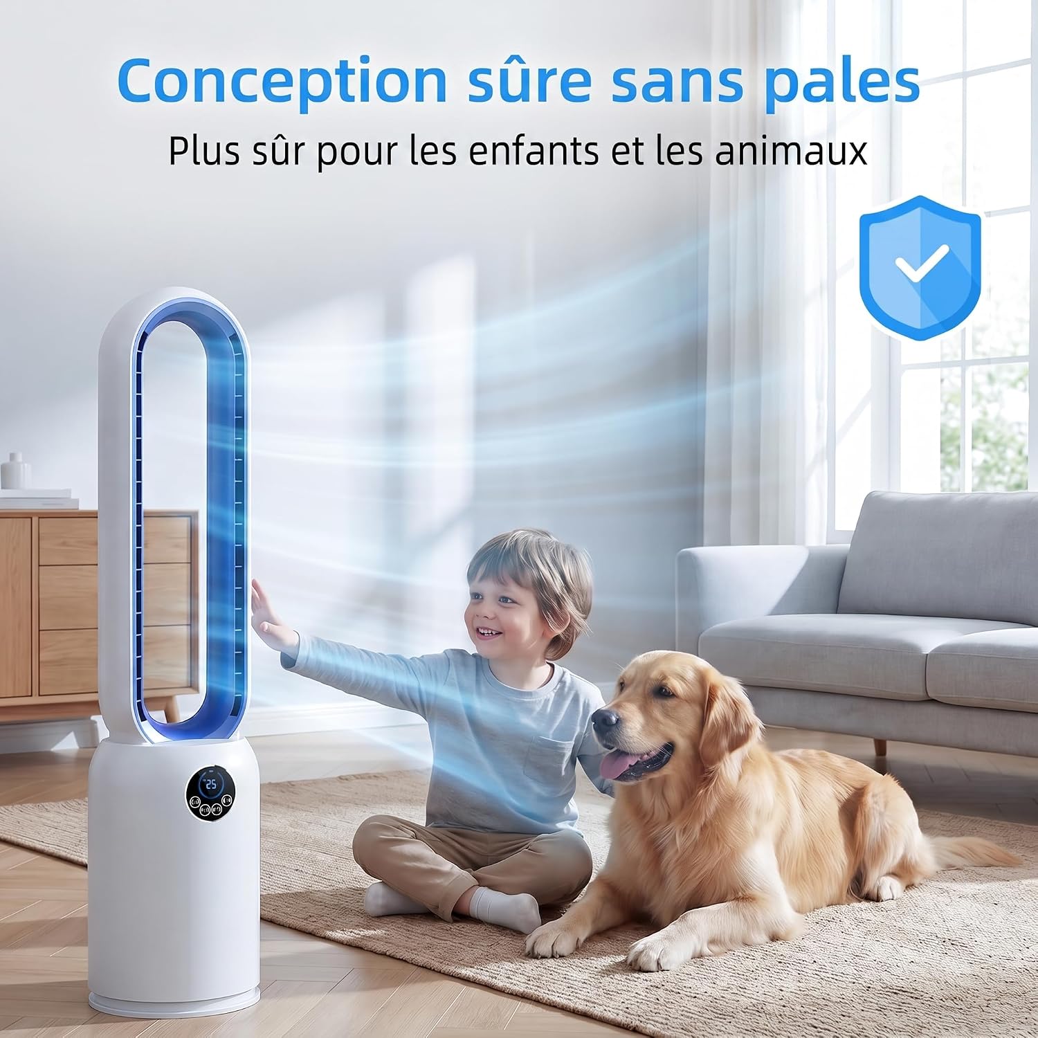 Ventilateur Colonne sans Pale 24 Vitesses – Purificateur HEPA & Minuterie 12H
