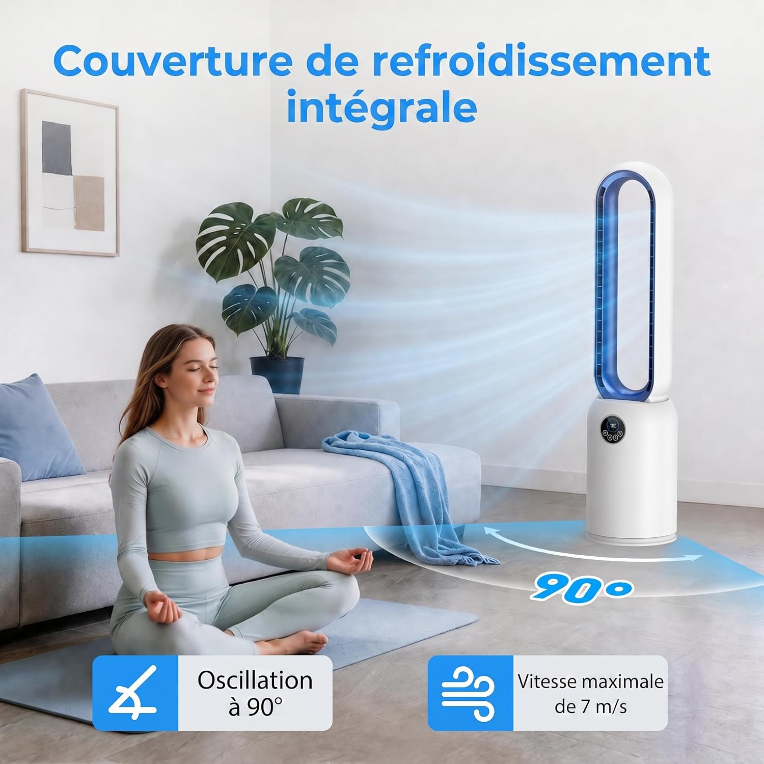 Ventilateur Colonne sans Pale 24 Vitesses – Purificateur HEPA & Minuterie 12H
