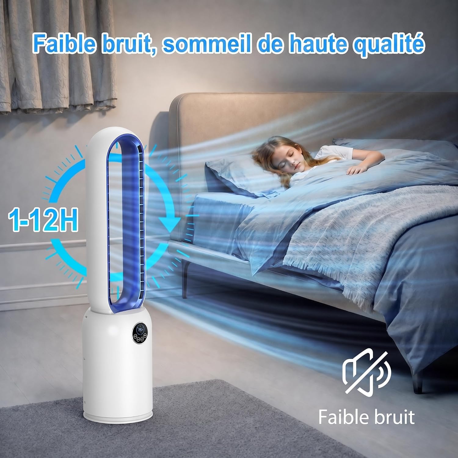 Ventilateur Colonne sans Pale 24 Vitesses – Purificateur HEPA & Minuterie 12H
