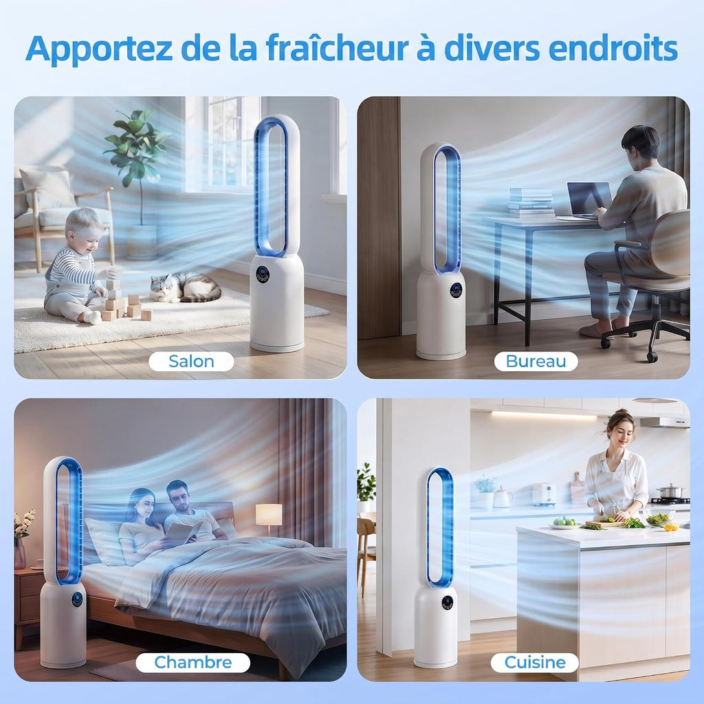 Ventilateur Colonne sans Pale 24 Vitesses – Purificateur HEPA & Minuterie 12H