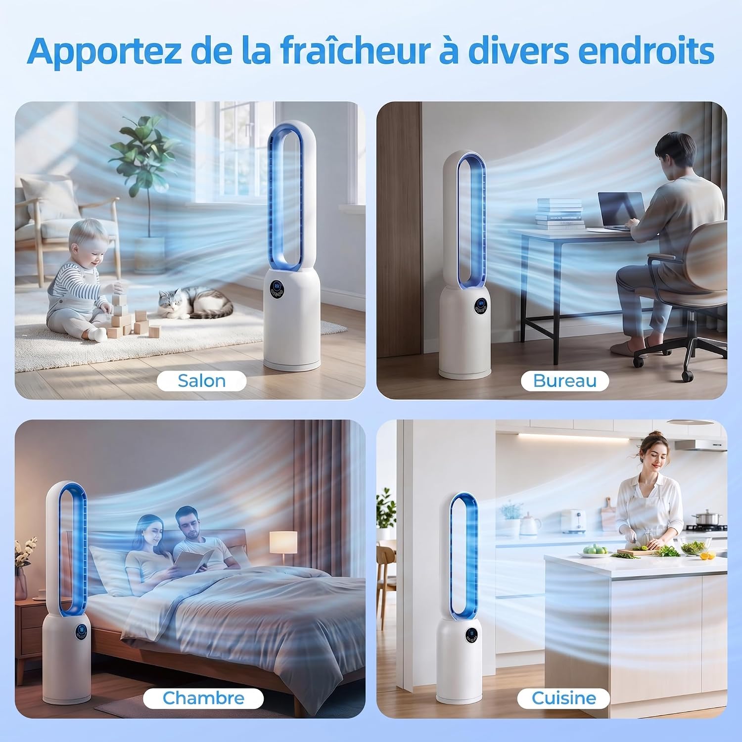 Ventilateur Colonne sans Pale 24 Vitesses – Purificateur HEPA & Minuterie 12H