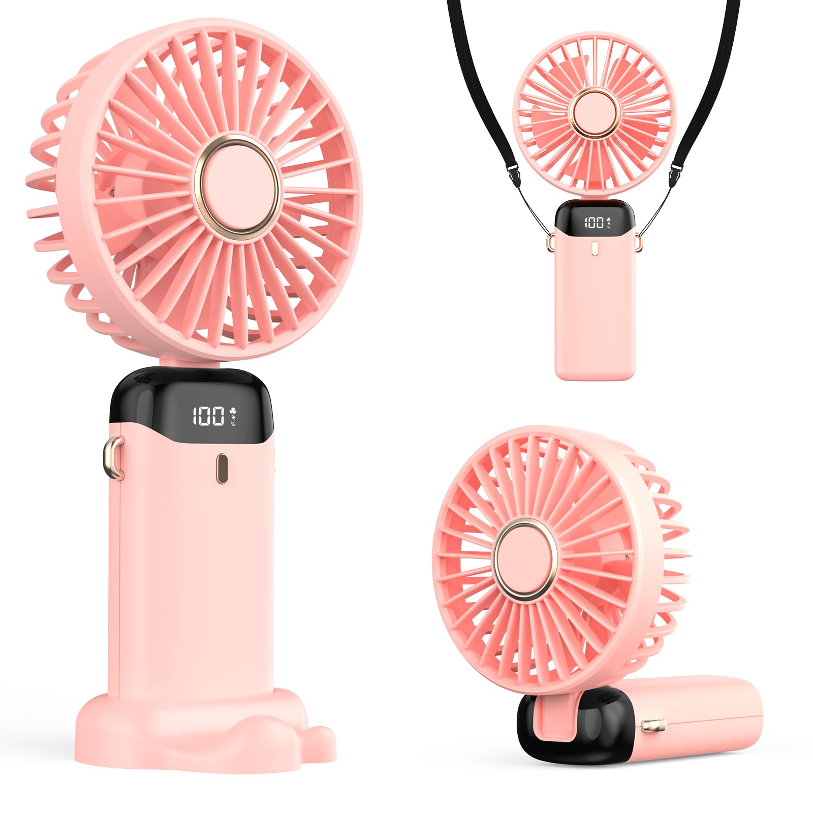 Ventilateur Portable 3-en-1 Pliable 4200mAh – Écran LED, Main/Cou/Bureau