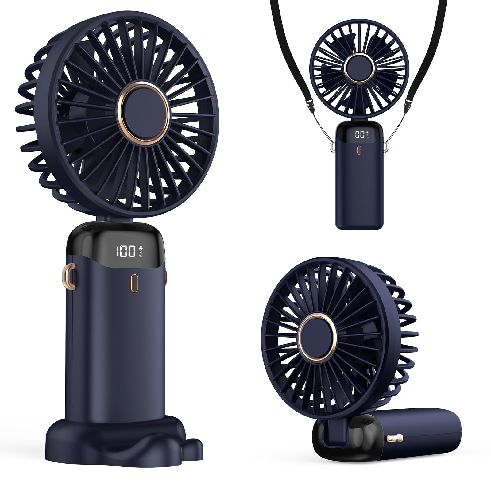 Ventilateur Portable 3-en-1 Pliable 4200mAh – Écran LED, Main/Cou/Bureau