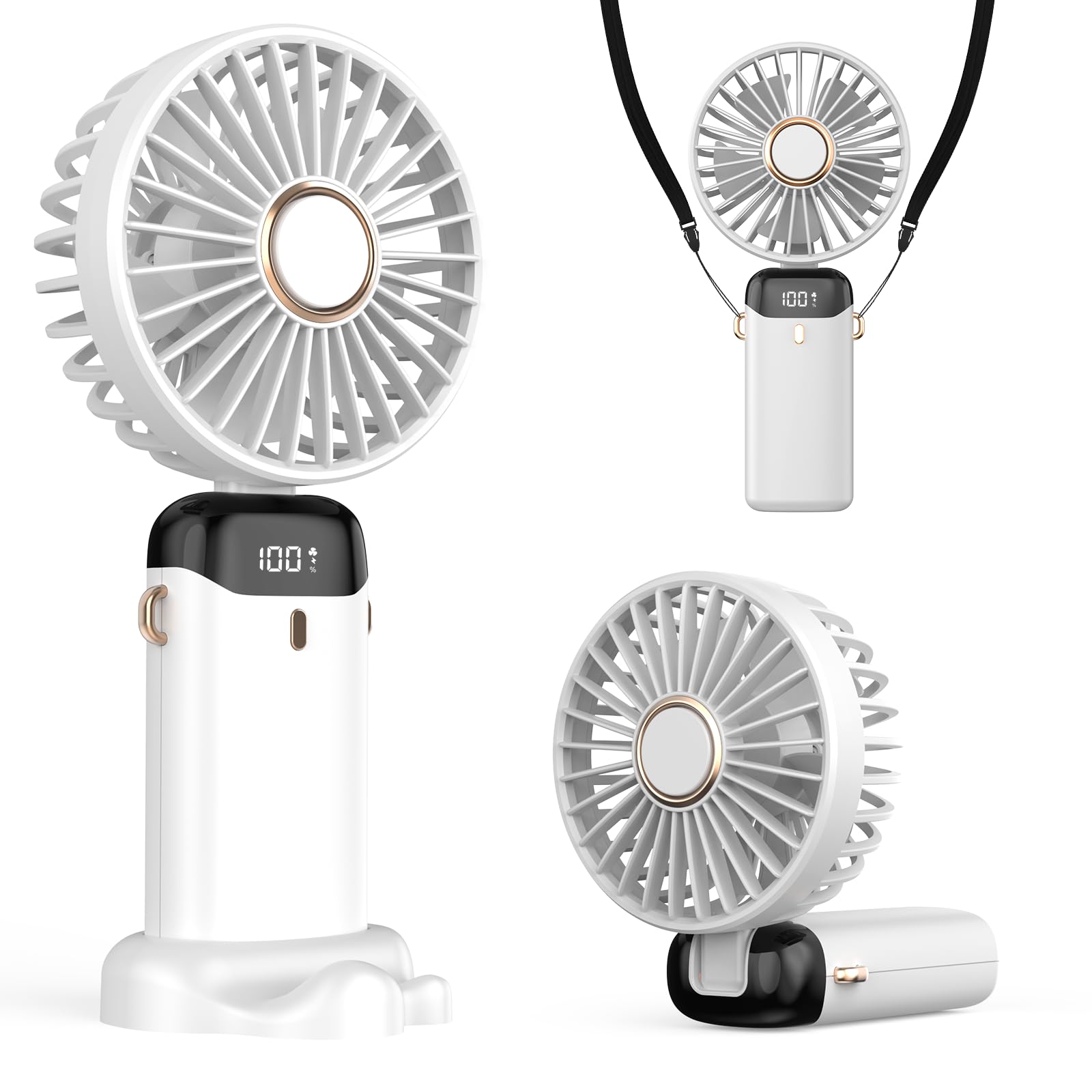Ventilateur Portable 3-en-1 Pliable 4200mAh – Écran LED, Main/Cou/Bureau
