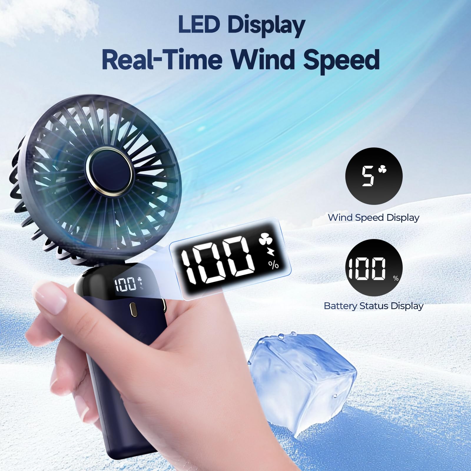 Ventilateur Portable 3-en-1 Pliable 4200mAh – Écran LED, Main/Cou/Bureau