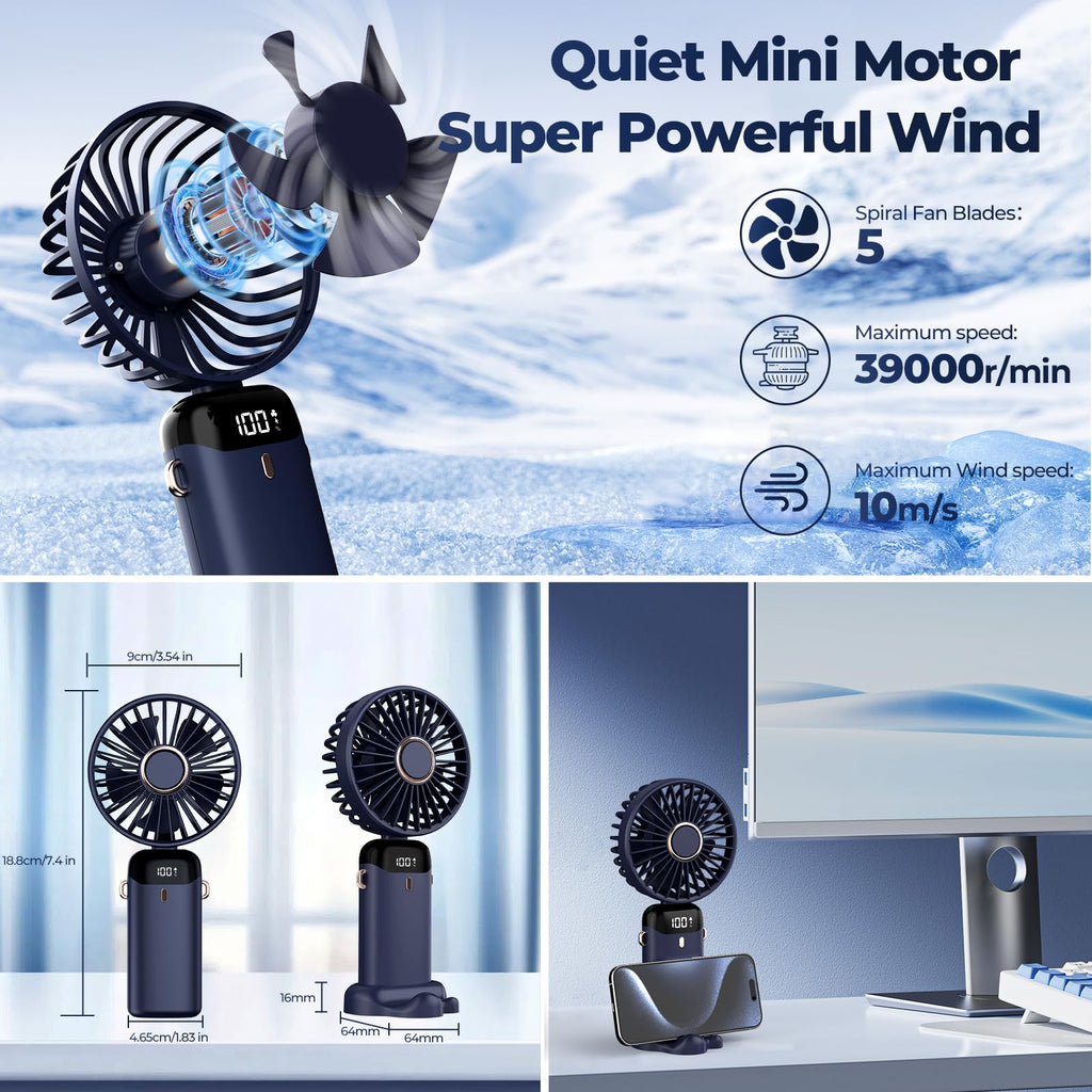 Ventilateur Portable 3-en-1 Pliable 4200mAh – Écran LED, Main/Cou/Bureau