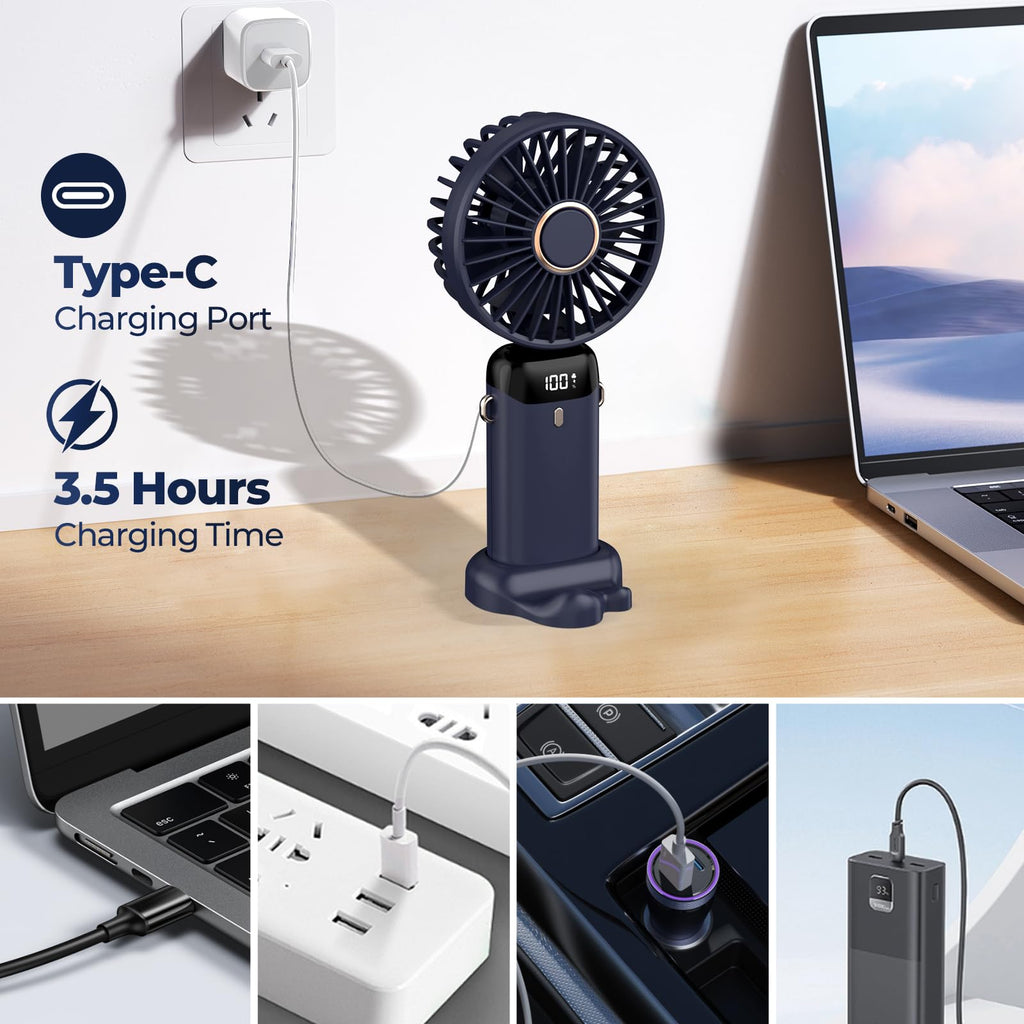 Ventilateur Portable 3-en-1 Pliable 4200mAh – Écran LED, Main/Cou/Bureau
