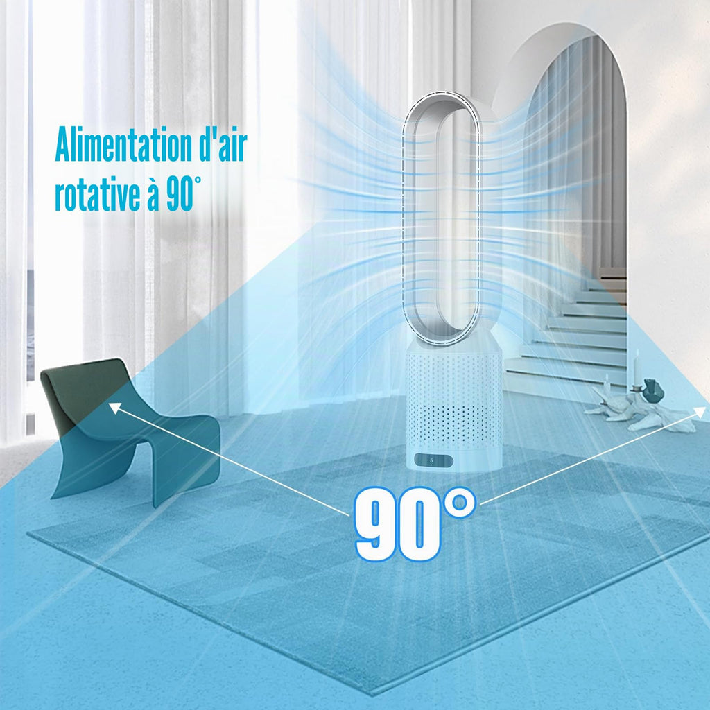 Ventilateur Tour sans Pale 2-en-1 – Purificateur HEPA, 8 Vitesses & Télécommande