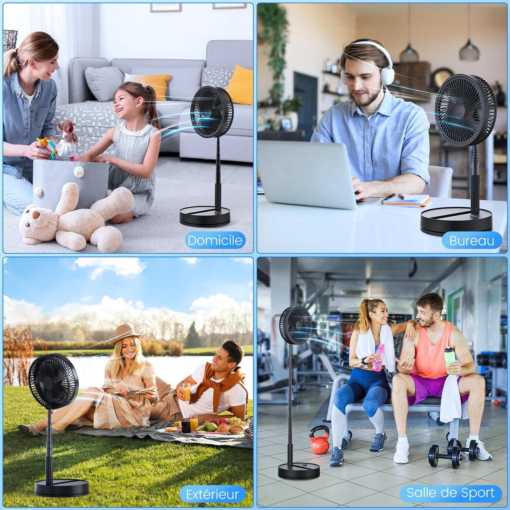 Ventilateur sur Pied Portable 8000mAh – Pliable, 4 Vitesses & Télécommande