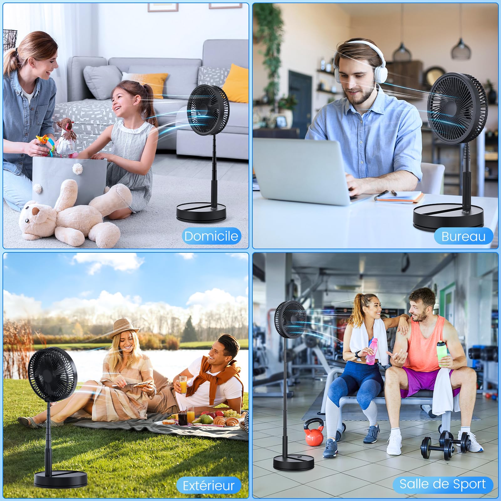 Ventilateur sur Pied Portable 8000mAh – Pliable, 4 Vitesses & Télécommande