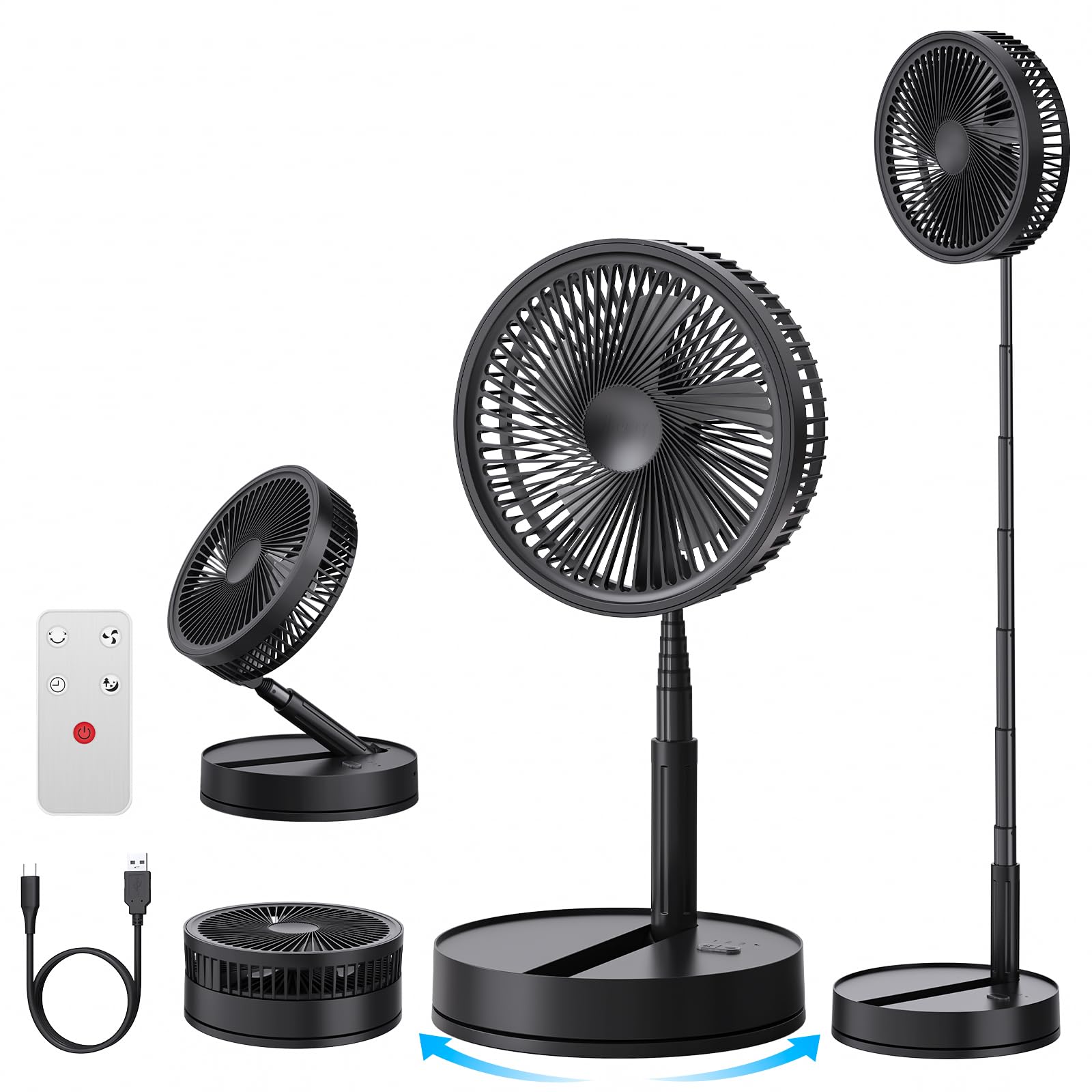 Ventilateur sur Pied Portable 8000mAh – Pliable, 4 Vitesses & Télécommande